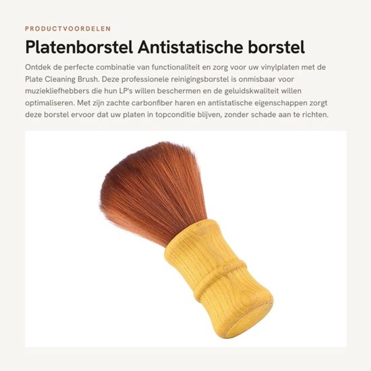 Platenborstel - Antistatische borstel - Professionele vinylborstel - Stofverwijderaar met zachte haren - Geschikt voor LP vinylplaten