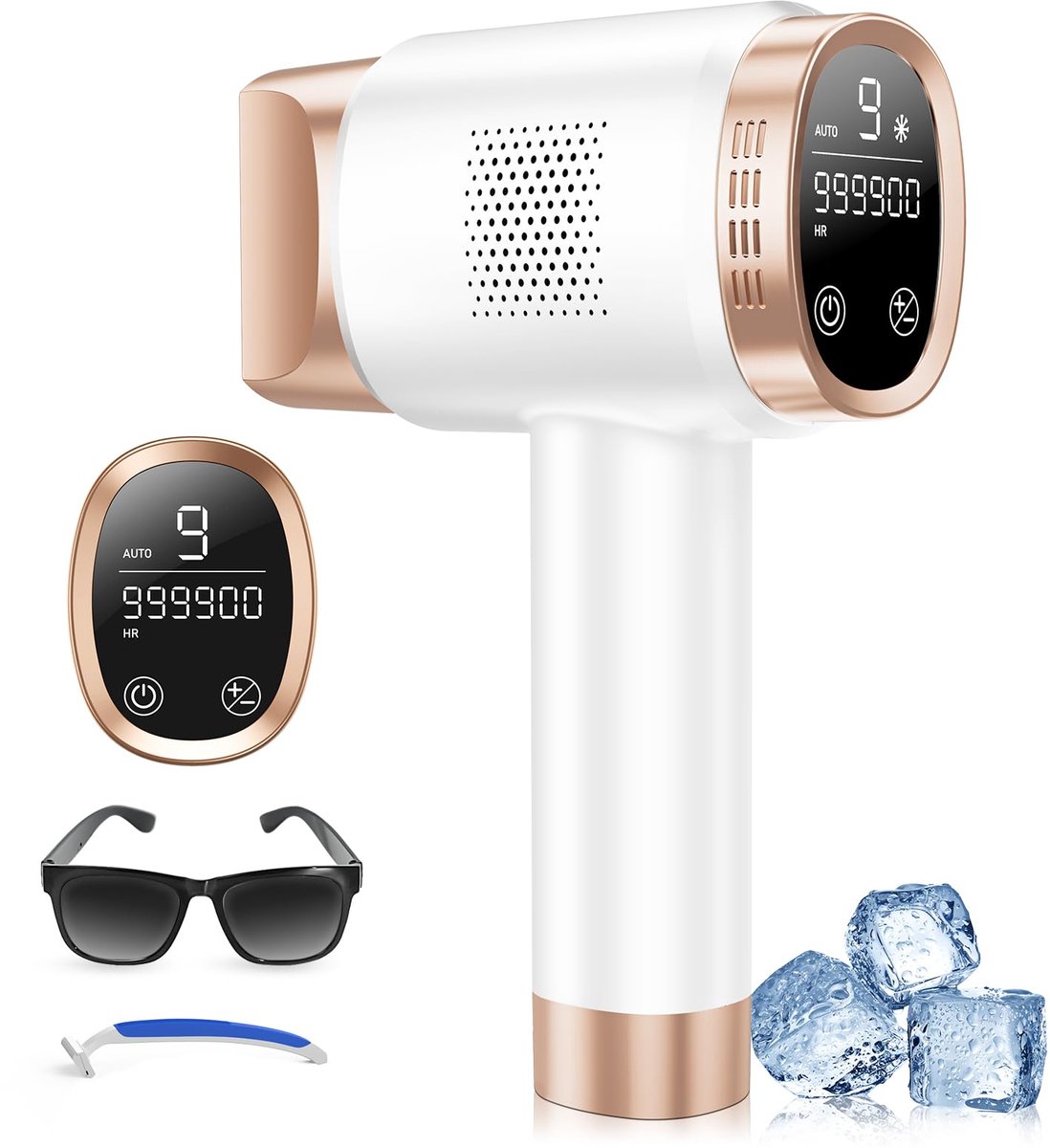 SnelShoppen - 21J IPL Ontharingsapparaat met 8°C IJskoelsysteem, Laser Ontharing, 9 Standen, 600 NM Rood Licht, LCD-Touchscreen - Geschikt voor Gezich
