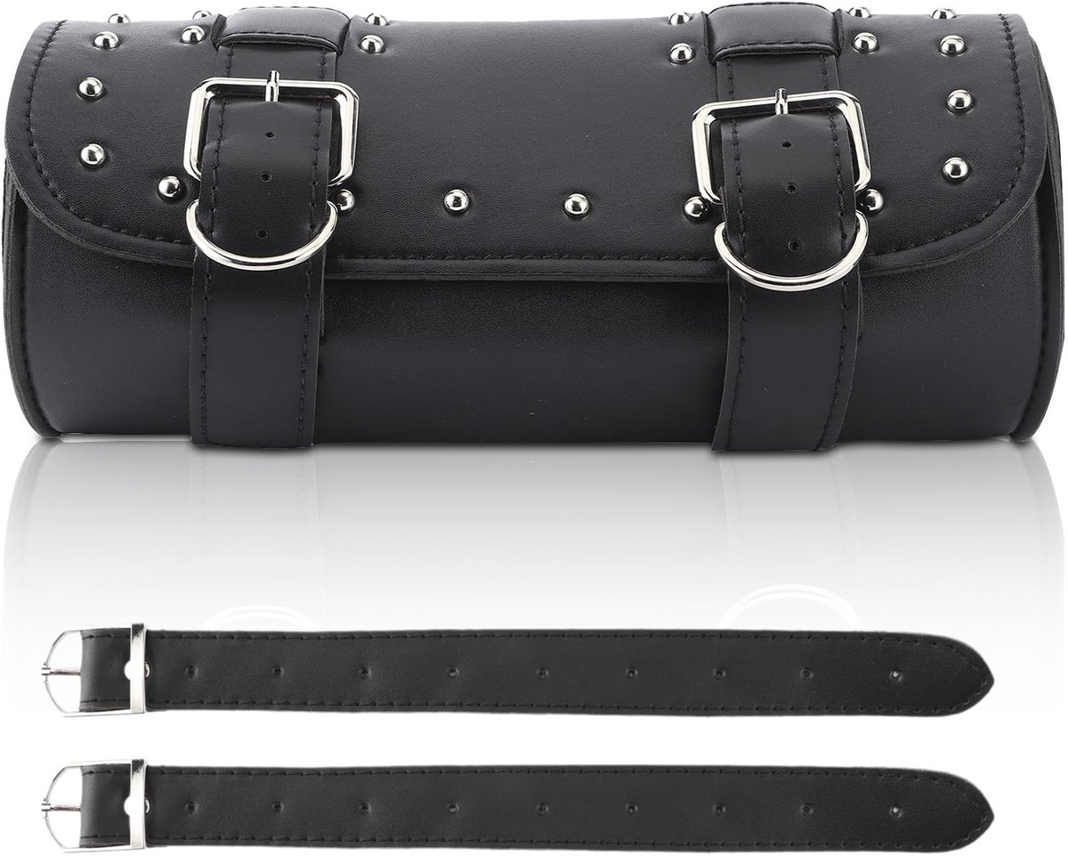 SnelShoppen - Motorvorktas, Universele Motorfiets PU Lederen Vintage Tas, Waterdichte Zadeltas voor Motorfiets, Rolbagage, Gereedschapstas, Zwart