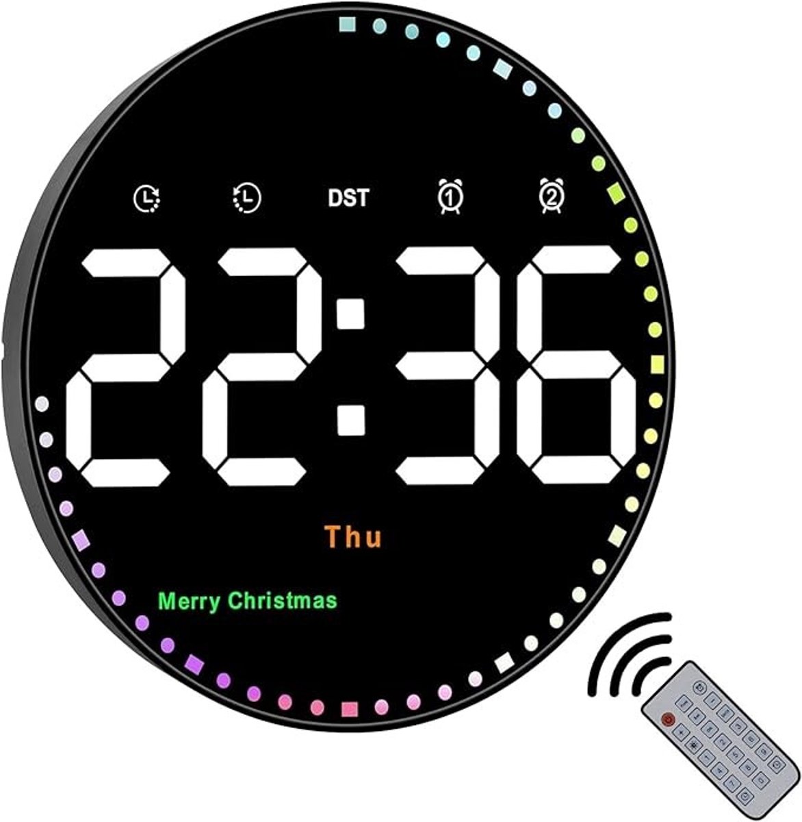 Zelora 25 cm Digitale Ronde Wandklok met Afstandsbediening en Alarm