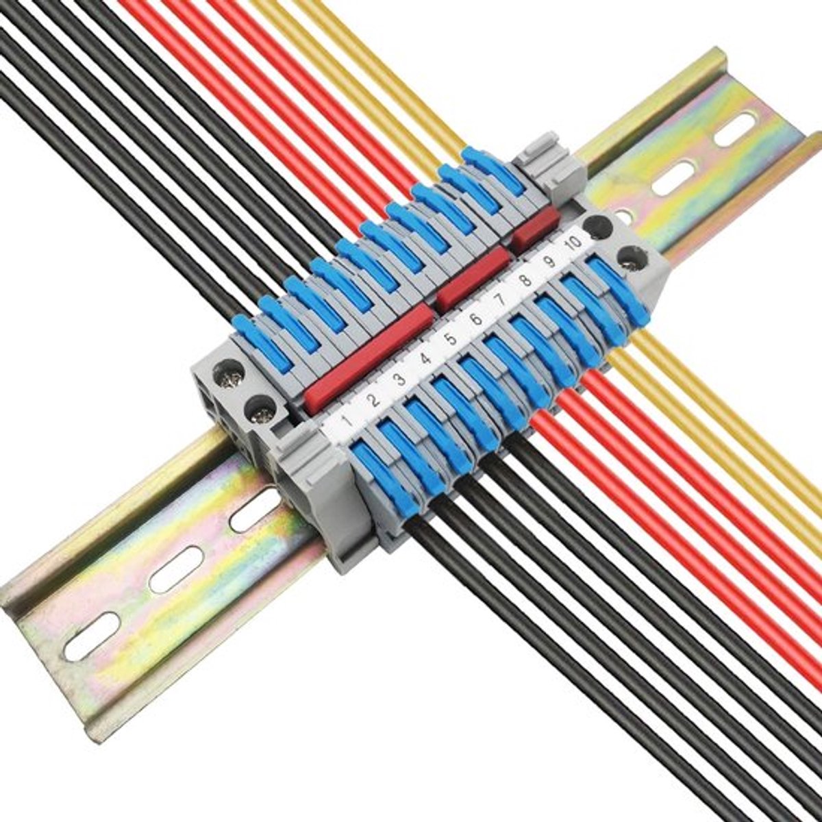 Rij klemmen DIN-rail - Aansluitklemmen kit - 10 stuks blauw - Kabelconnectoren - Flexibel en eenvoudig in gebruik - Geschikt voor elektri...