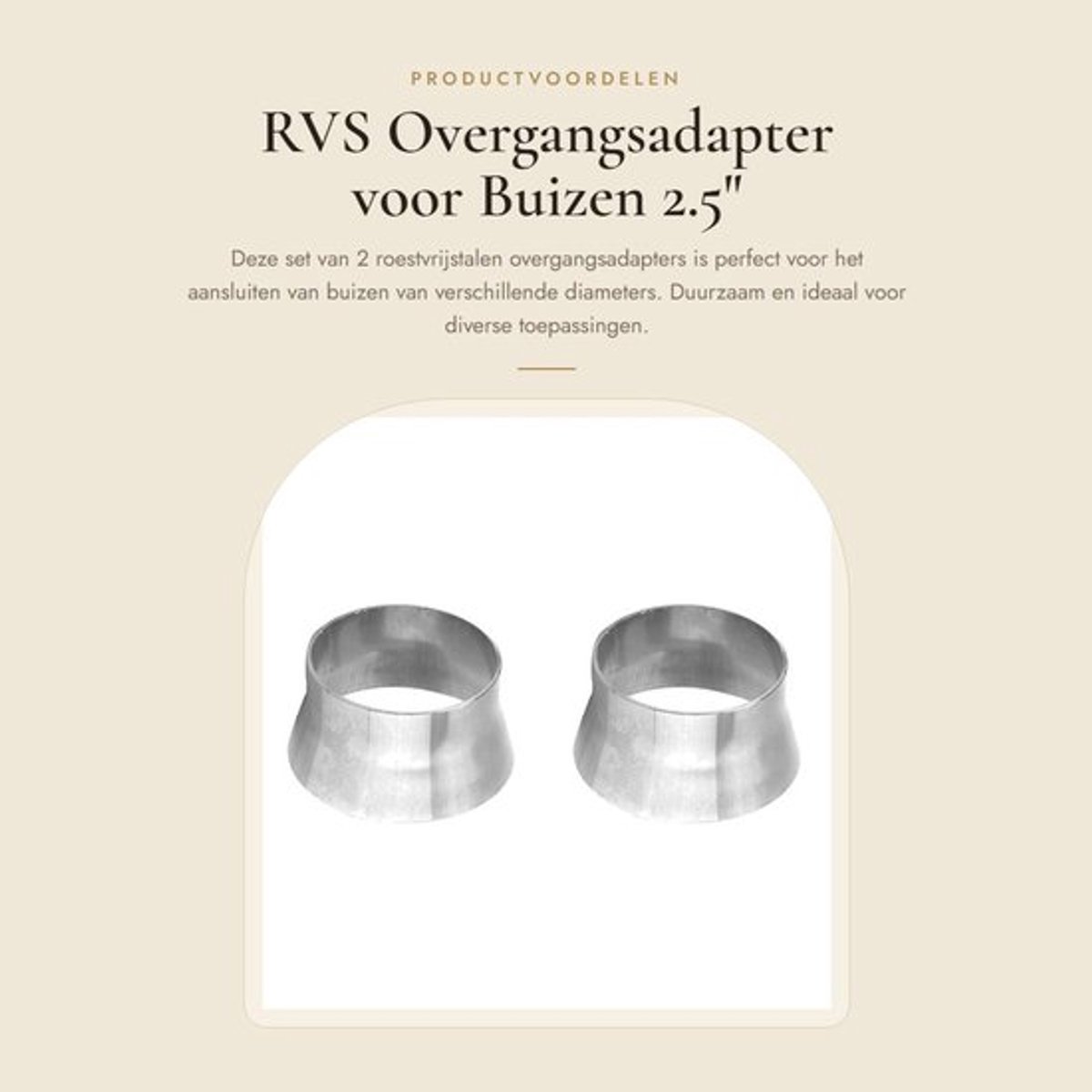 RVS Overgangsadapter voor Buizen 2.5" naar 3"