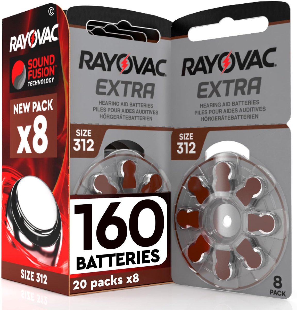 SnelShoppen - 160 Gehoorapparaat Batterijen PR41 Maat 312 - Rayovac Extra - 20 Blisters met 8 Bruine Batterijen - Lange Levensduur en Betrouwbaarheid