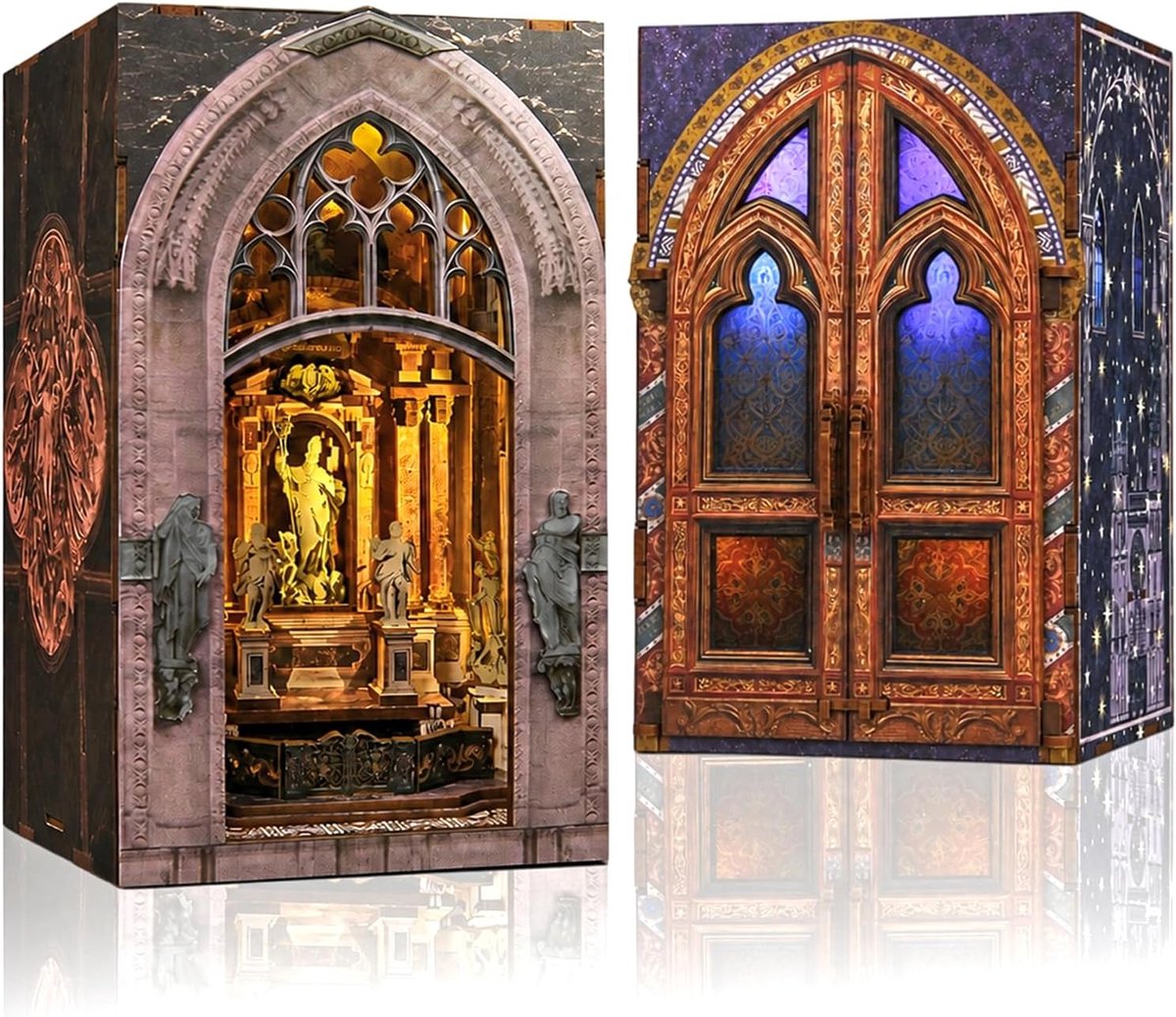 SnelShoppen - MiniCity Set van 2 DIY Boek Nook Kit, Notre-Dame en Milanese Kerkmodellen met LED Verlichting, Creatief Knutselen voor 14 Jaar en Ouders