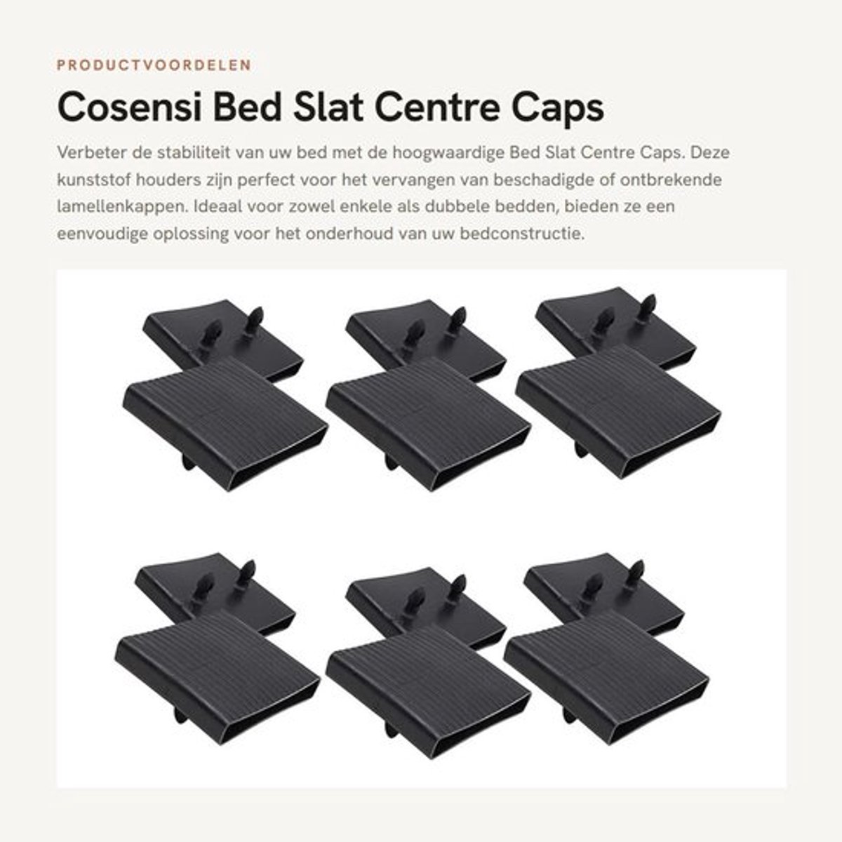 Bedslat Houders 6 Stuks - Vervangingsonderdelen - Kunststof - Geschikt voor Enkele/Dubbele Bedden - 65mm x 9mm - Zwart - Lattensteun