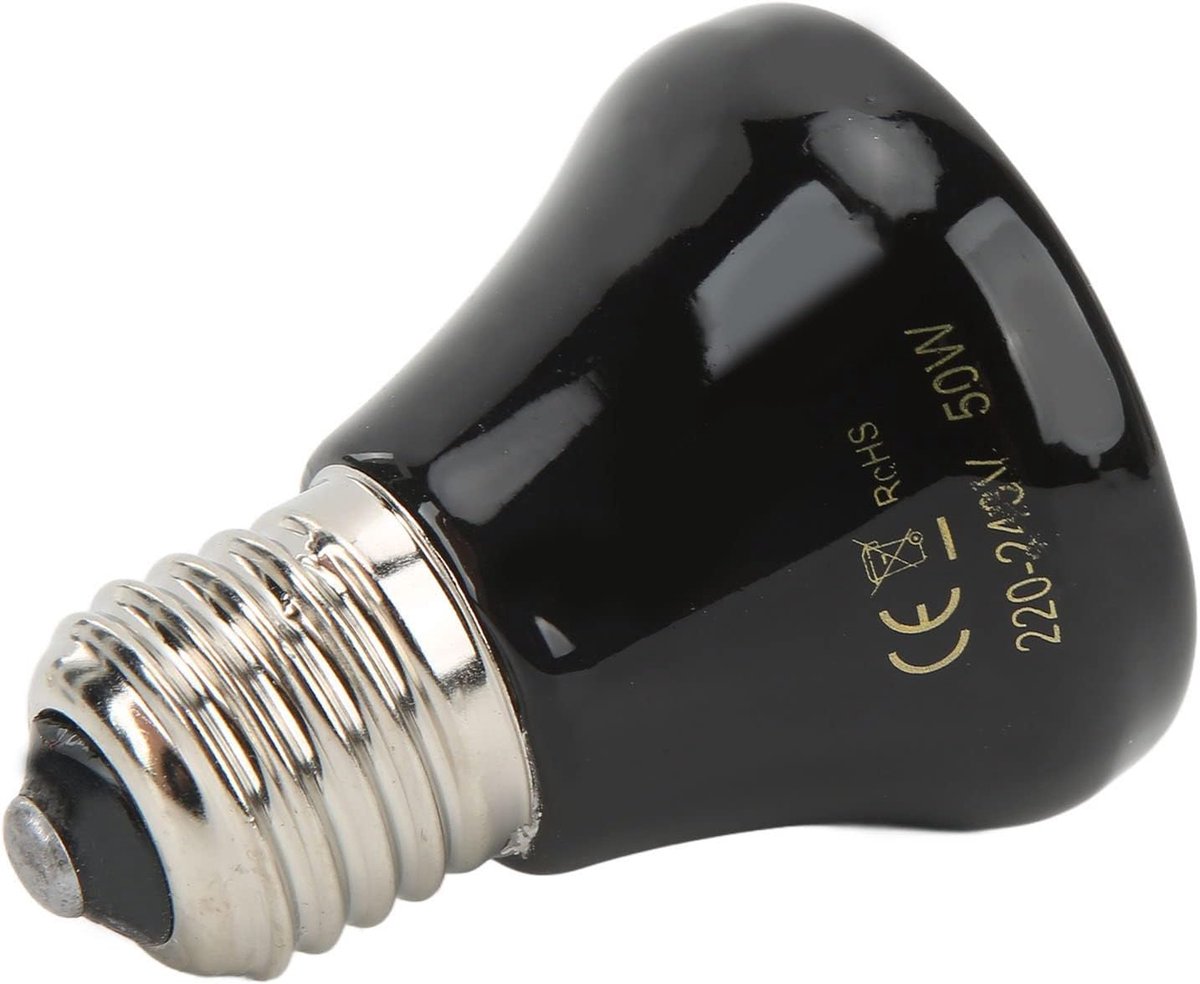 SnelShoppen - Mini Keramische Warmtelamp voor Reptielen en Pluimvee - 50W Zwart - Continu Verhitten zonder Licht - Ideaal voor Kippen, Ganzen, Eenden,