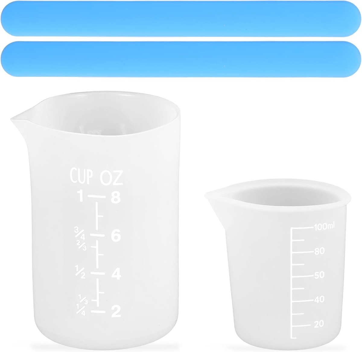 2 stuks siliconen maatbekers gietpoeder, 100 ml/250 ml siliconen beker om te gieten met schaalverdeling, mengbeker - ShopVlot