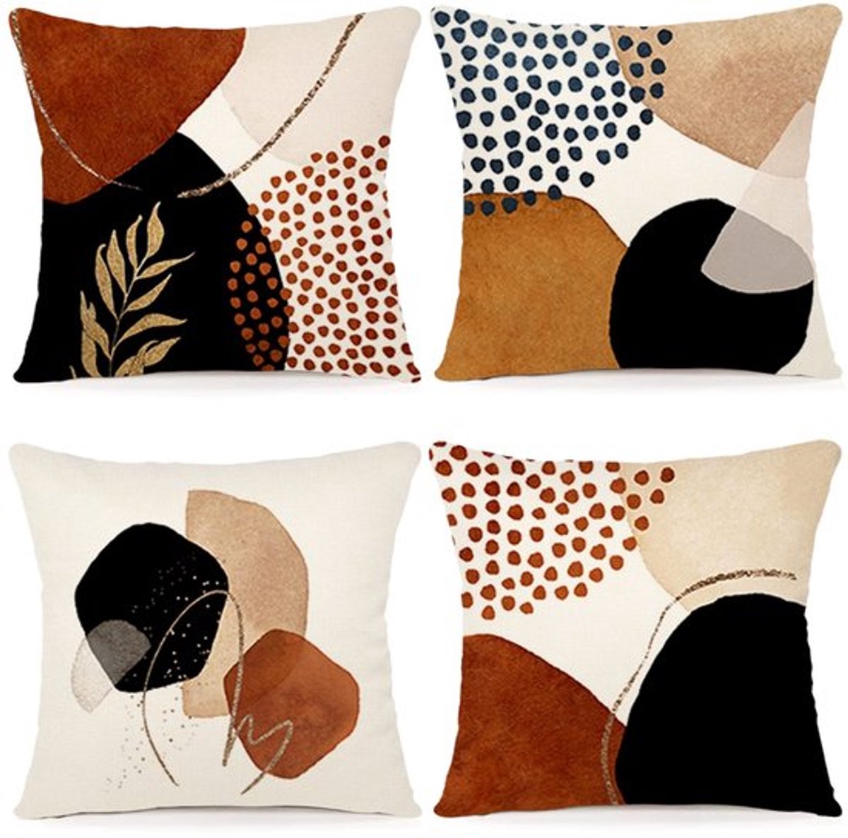 Kussenhoezen Set van 4 - Katoen/Linnen - 40 x 40 cm - Sierkussens - Boho Decoratie - Geschikt voor Binnen/Buiten