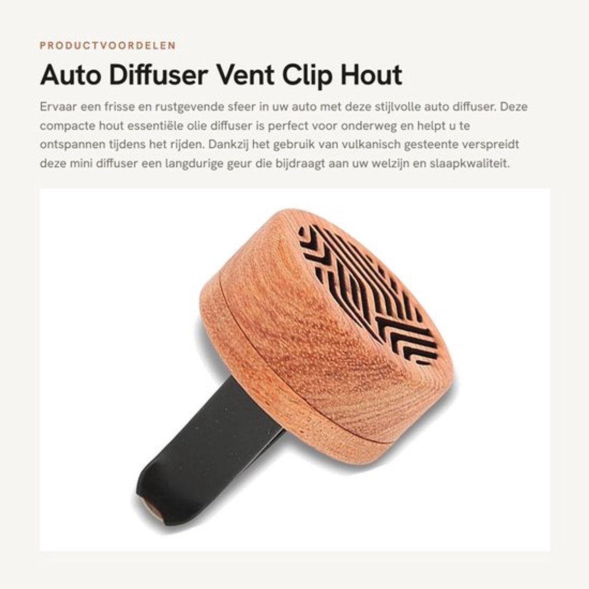 Auto Diffuser Hout - Draagbare Luchtverfrisser - Mini Diffuser - Essentiële Olie Diffuser - Vulkanisch Gesteente - Langdurige Geur
