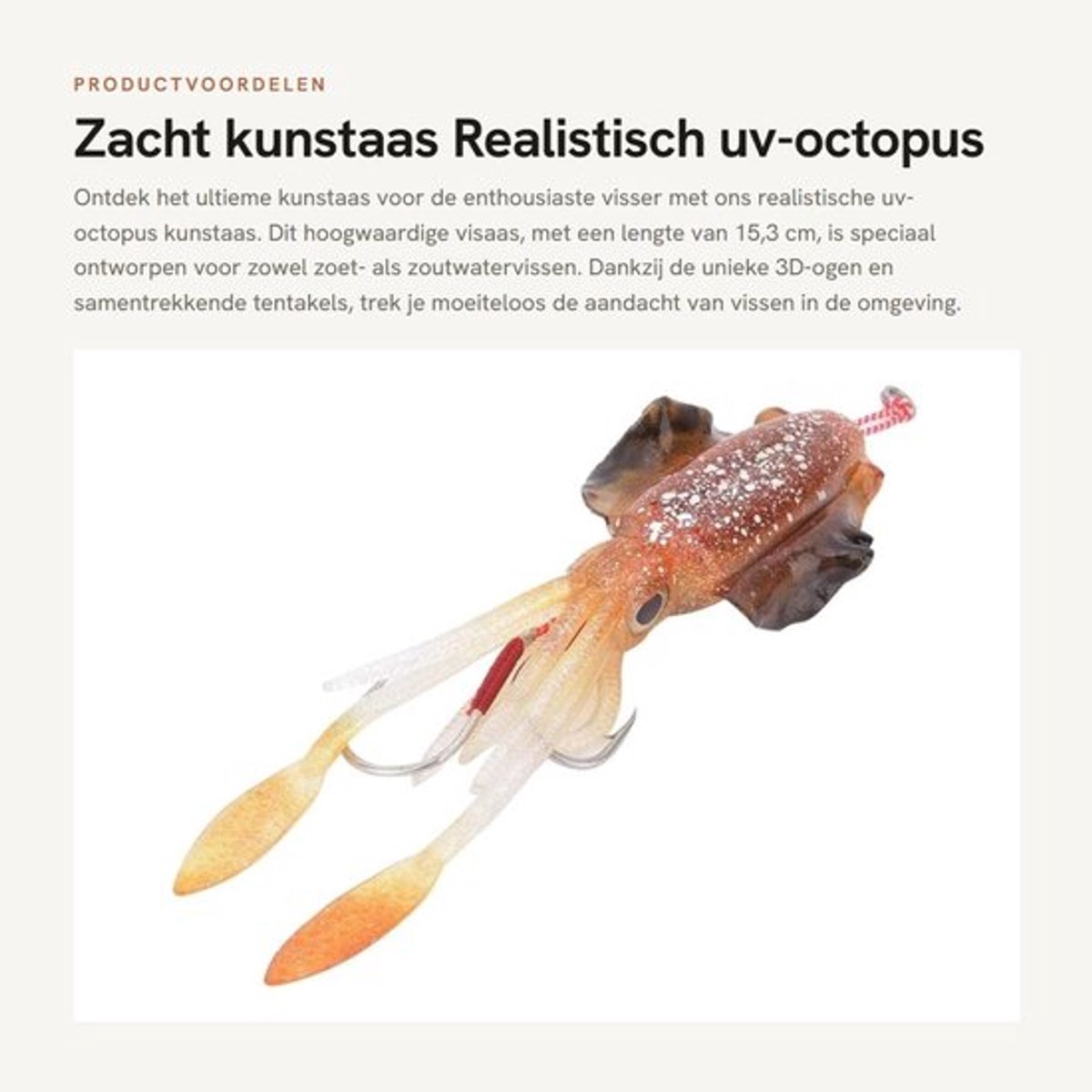Kunstaas Zacht - UV-Octopus met 3D-Ogen - Realistisch Visaas - PVC Materiaal - Totale Lengte 15,3 cm - Gewicht 60 g