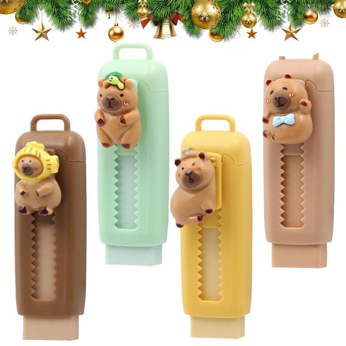 4 stuks Schattige Capibara Uitschuifbare Gum - Schuifbare Potloodgum voor Kantoor & School (4 kleuren)