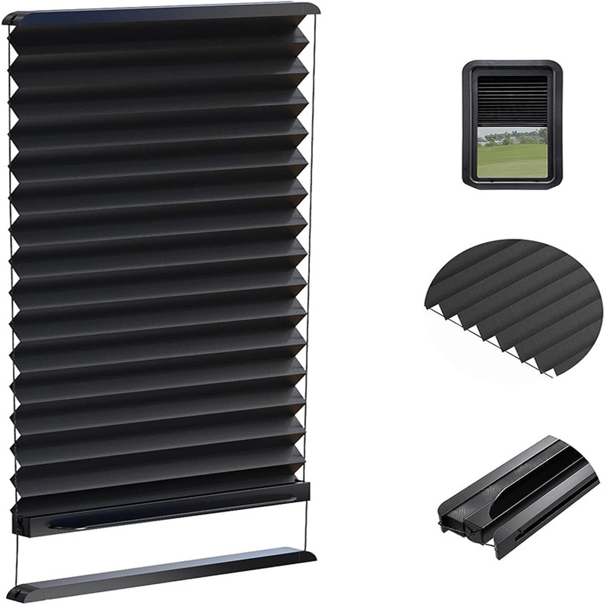 Zonnescherm voor camperluifel -1 stuk- Vervangend Raam voor Caravandeur - 12 x 21 inch - Dunne Shade - Zonnescherm voor de zijkant van de camper- Zwart