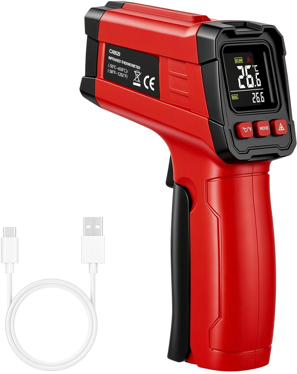 SnelShoppen - Infraroodthermometer -50℃~650℃ Digitale Laserthermometer met Kleuren-LCD, Contactloze Temperatuurmeter voor Koken, Oven, Vriezer en Indu