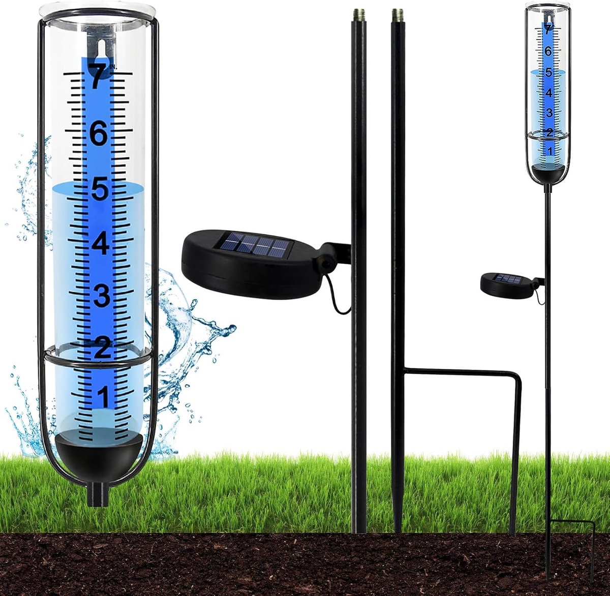 Regenmeter voor buiten, regenmeter voor tuin, vorstbestendig glas, regenwatermeter, neerslagmeter met grondpen - ShopVlot