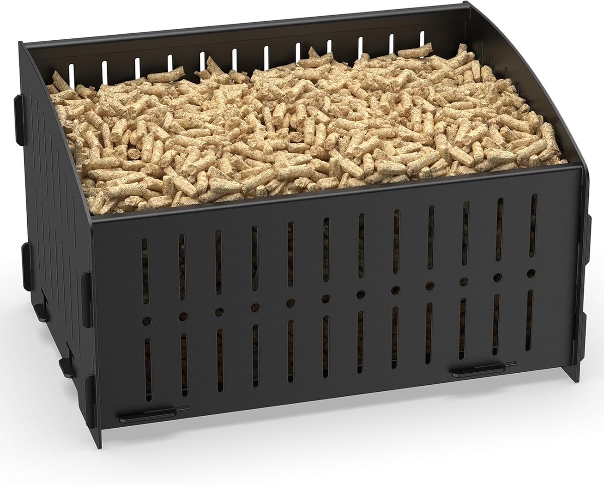 SnelShoppen - Pelletkorf voor Haard, 28 x 20 x 17 cm, Bruine IJzeren Korf, Geschikt voor Meer Pellets, Geventileerd Ontwerp voor Optimale Verbranding