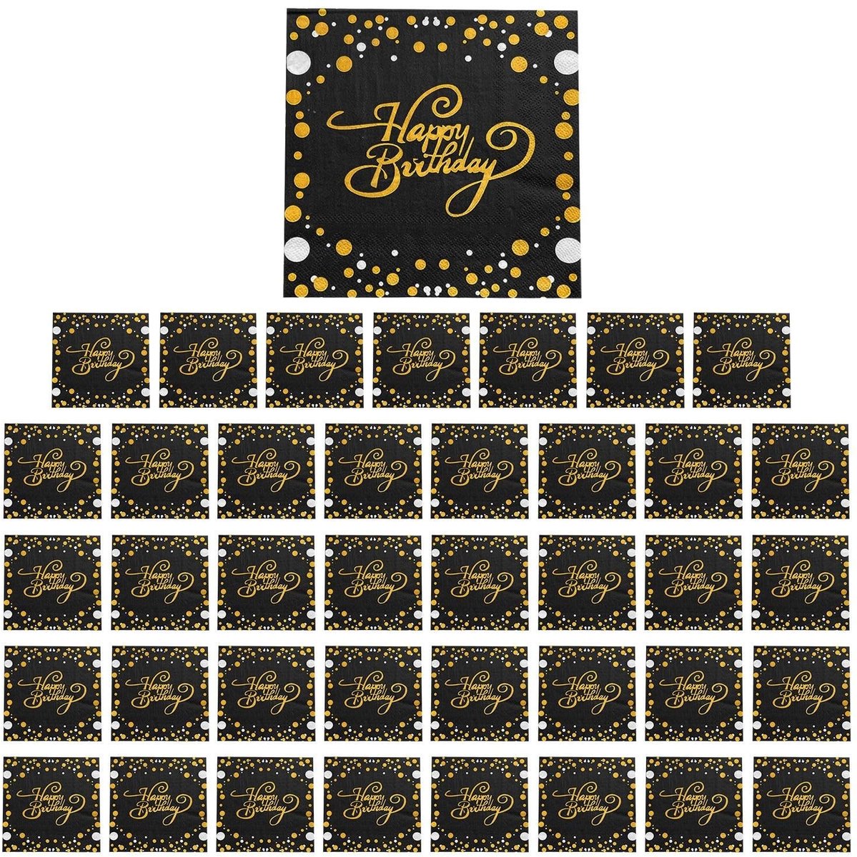 Dailygoods- Servetten 40 stuks - Vierkante Servetten 33 cm x 33 cm - Tafelservetten - Decoratief Papier - Zwart/Goud - Happy Birthday Ontwerp