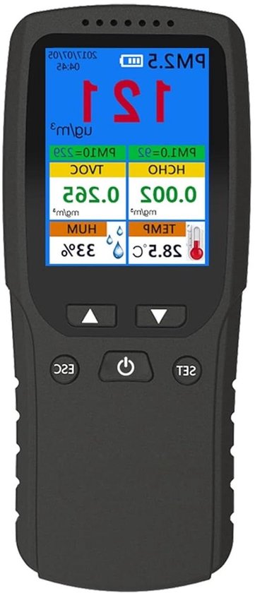 Luchtkwaliteit Monitor - Luchtmeter Detector - Binnenlucht Controleren - Real-time Meting - Compact Formaat - Zwart