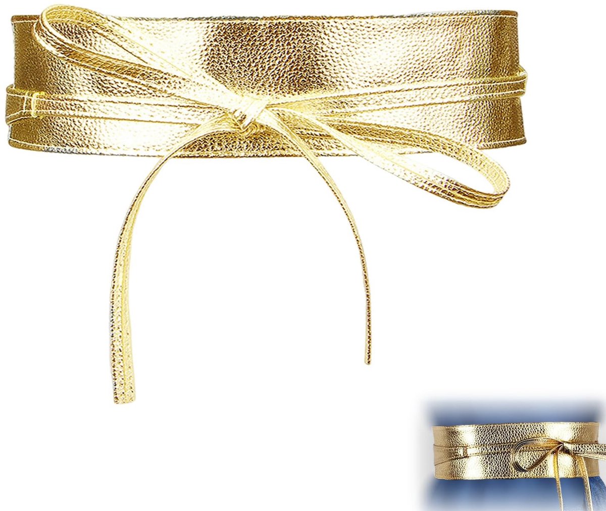 Dailygoods- Riem Goud - Verstelbare Wikkelriem - Elegante Obi-Riem - Stijlvol Accessoire - Perfecte Tailleaccentuering - Veelzijdig Combineerbaar - Tailleriem