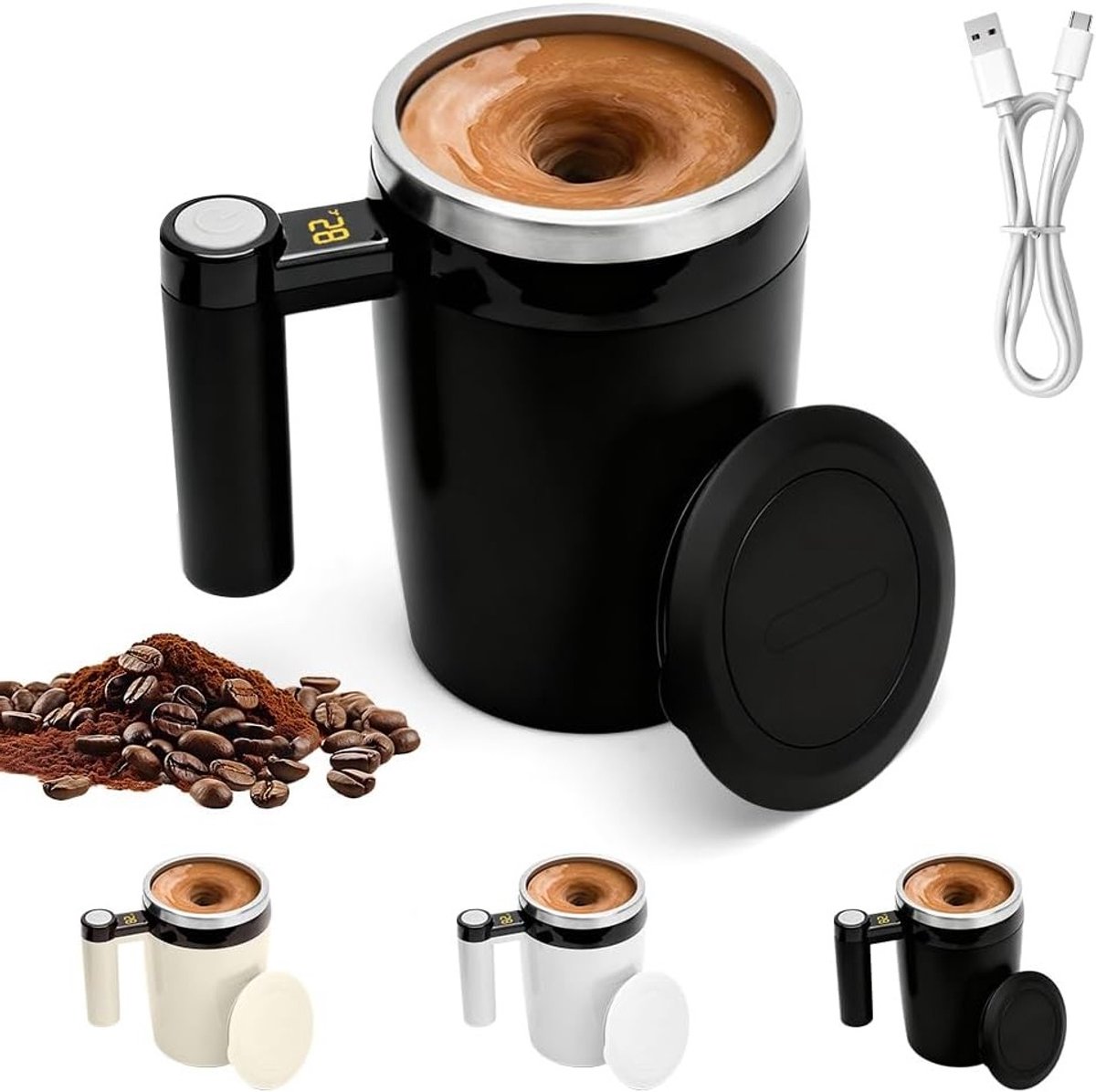 Automatische roestvrijstalen koffiemok met temperatuurweergave 380 ml ideaal voor koffie melk en andere dranken met magnetische mixer en elektrische functie