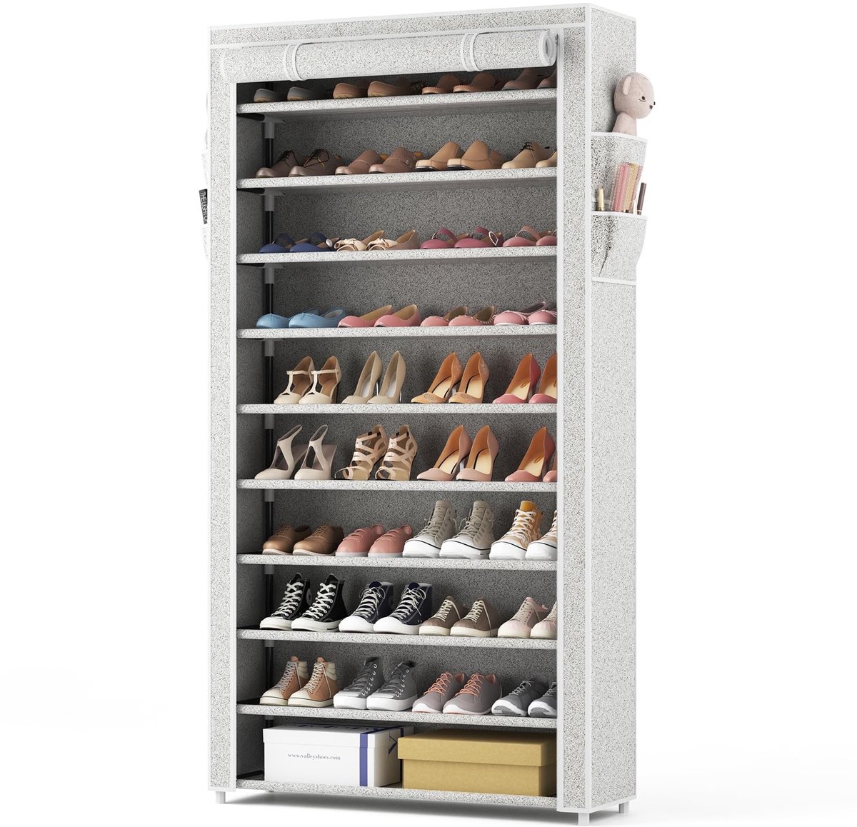 Dailygoods- Schoenenrek met 10 lagen - Stofdichte afdekking - Afneembare hoezen - 4 zijvakken - Tot 55 paar schoenen - Gemakkelijk te reinigen - Schoenenkast