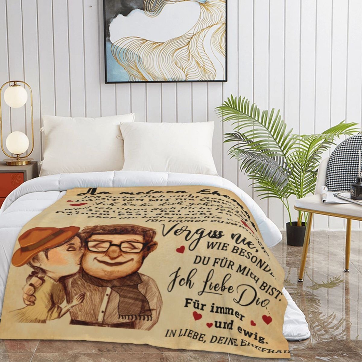 Dailygoods- Knuffeldeken met briefpatroon - Fleecedeken - Warmte en liefde - Huidvriendelijk - 200 x 150 cm - Aangenaam zacht - Deken