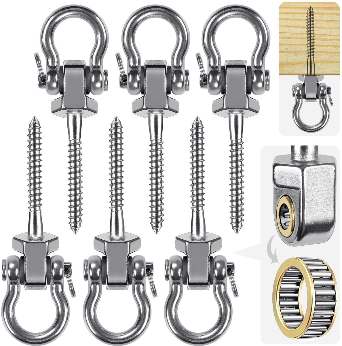 Dailygoods- Bevestigingsschroeven 6 Stuks - Draaibare Montageset - Roestvrij Staal