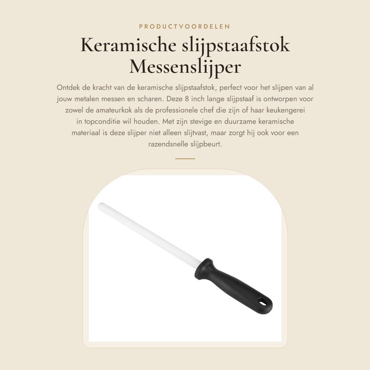 Dailygoods- Slijpstaaf Keramisch - Slijpsteen voor Messen - Multifunctioneel - Duurzaam - 8 Inch - Stabiele Handgreep