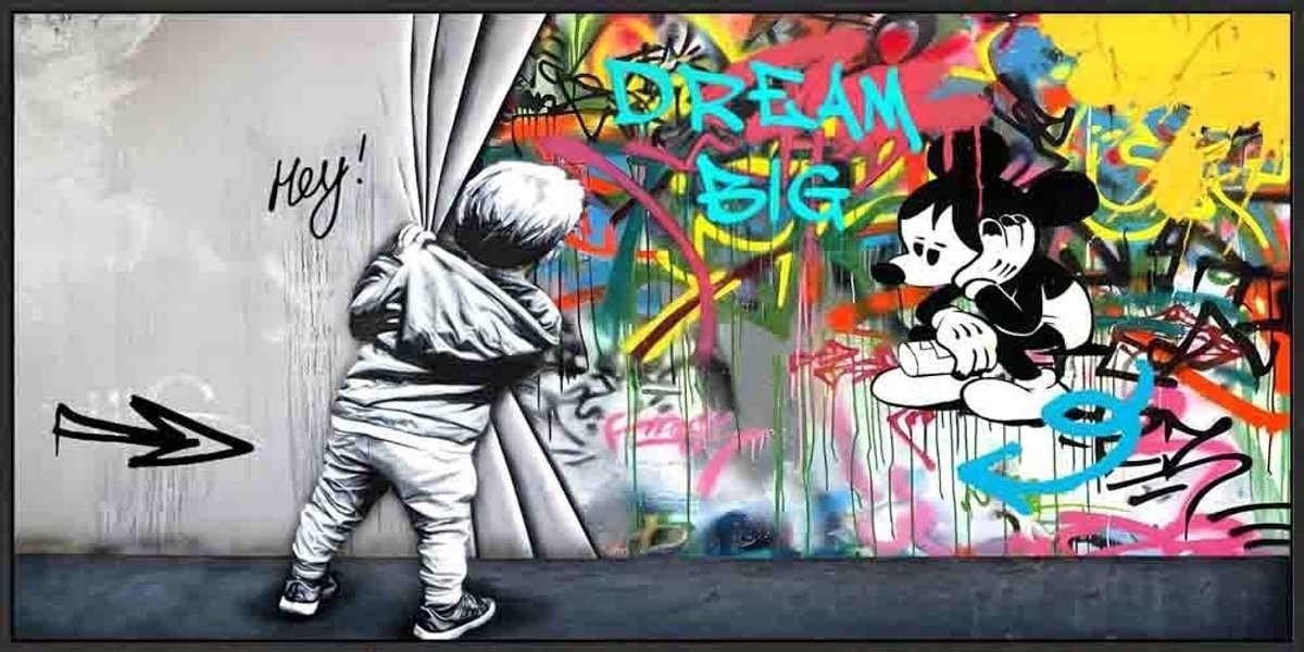 HomeBound by KY | Schilderij high gloss popart Frida Banksy | 120x60x4,2cm | wandpaneel popart