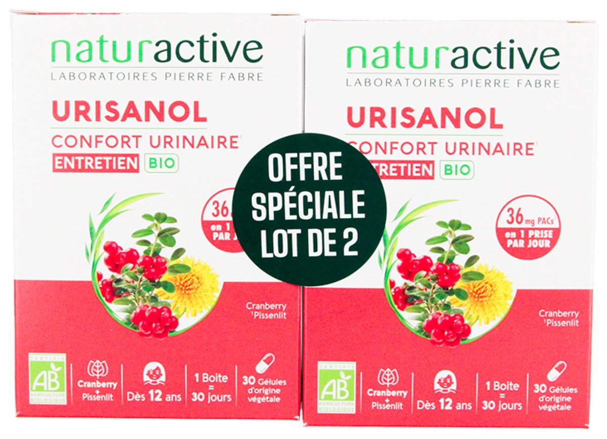 Naturactive Urisanol Urinair Comfort Onderhoud Bio Lot van 2 x 30 capsules