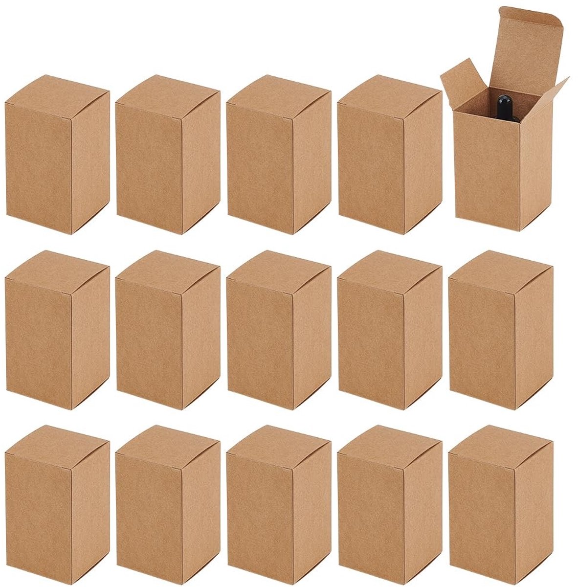 Dailygoods - PH PandaHall 30 stuks 5 x 5 x 8 cm papieren verpakking voor etherische oliën geschenkdozen van kraftkarton voor druppelflessen en diffusorflessen, rokerig