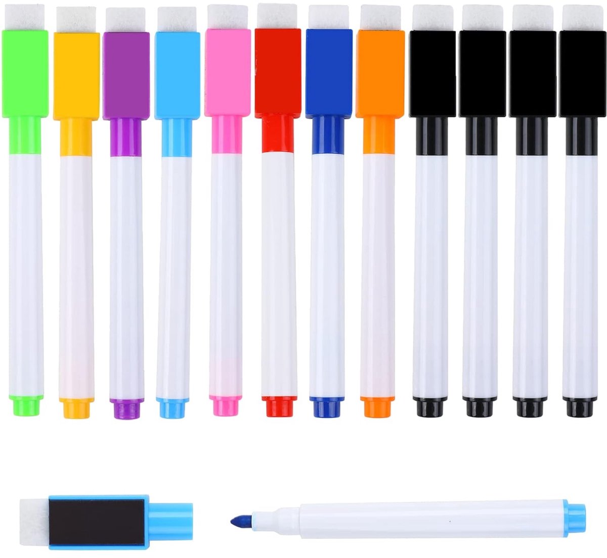 Dailygoods- Whiteboard-pennen 12 stuks - Uitwisbare Viltstift - Magnetische Pen - Geurarm - Voor Thuis/School/Kantoor - 9 Kleuren - Viltstiften