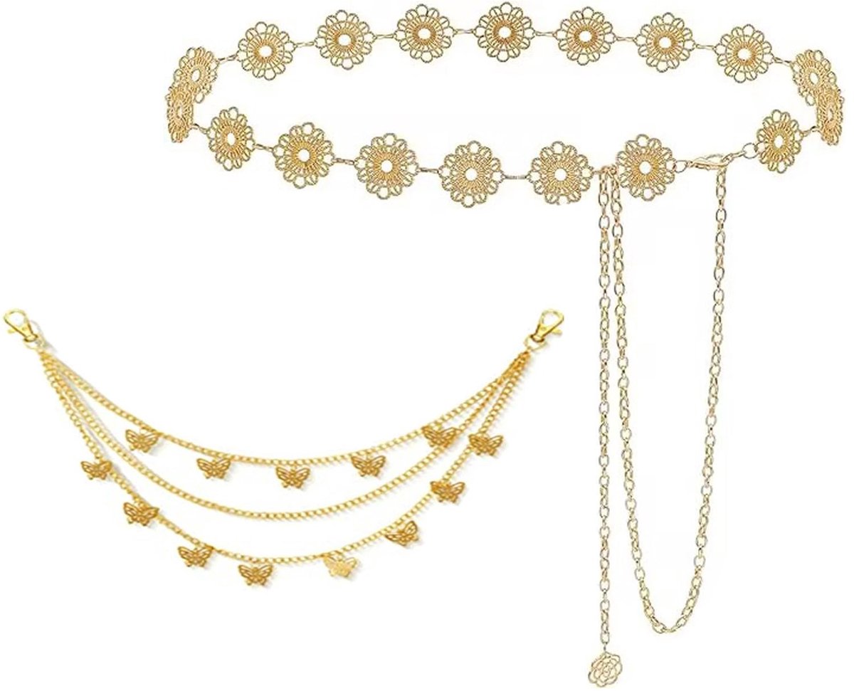 Dailygoods- Heupketting Gouden - Verstelbare Tailleketting - 2 Stuks - Geschikt voor Dames - Ideaal voor Outfit - Hoogwaardige Legering - Kettingriem