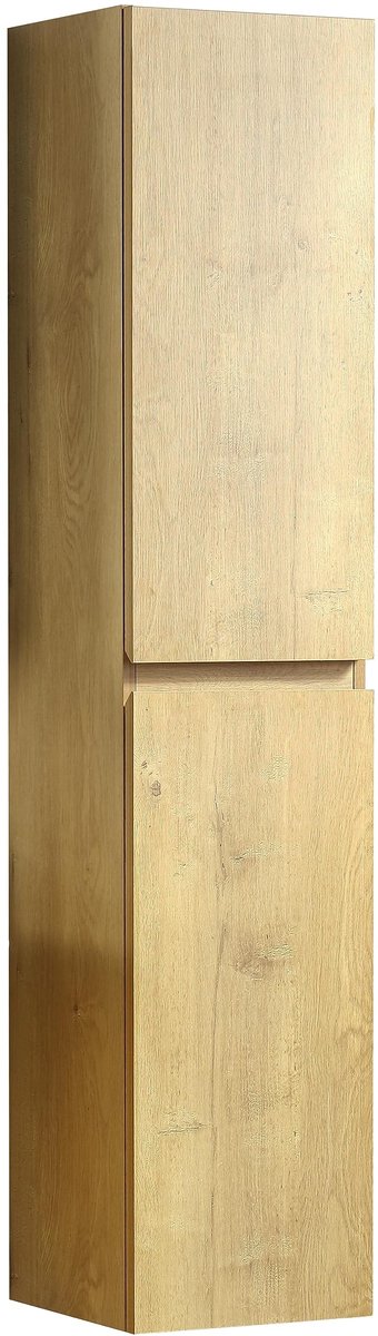 Dailygoods- Badkamerkast Hoge Kast - Multifunctionele Kast - Smal Kastje - 2 Deuren - 6 Vakken - Eiken Natuur - Voorgemonteerd - Opbergkast
