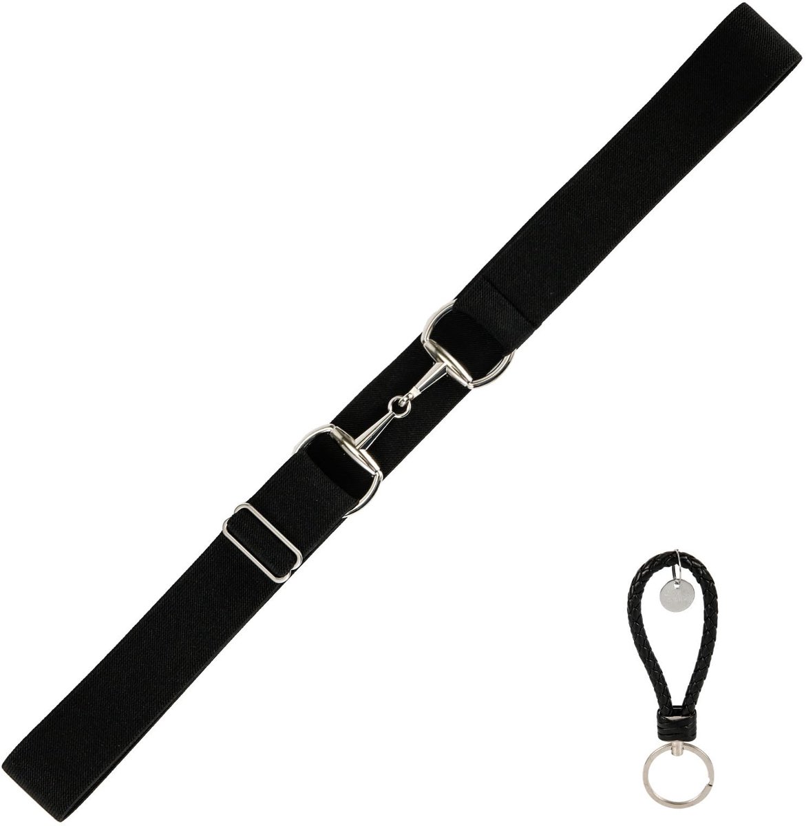 Dailygoods- Ruiterriem Verstelbaar - Elastisch Paardrijriem - Sleutelriem - Paardensport - 105 cm - Zwart Polyester - Paardrijgordel