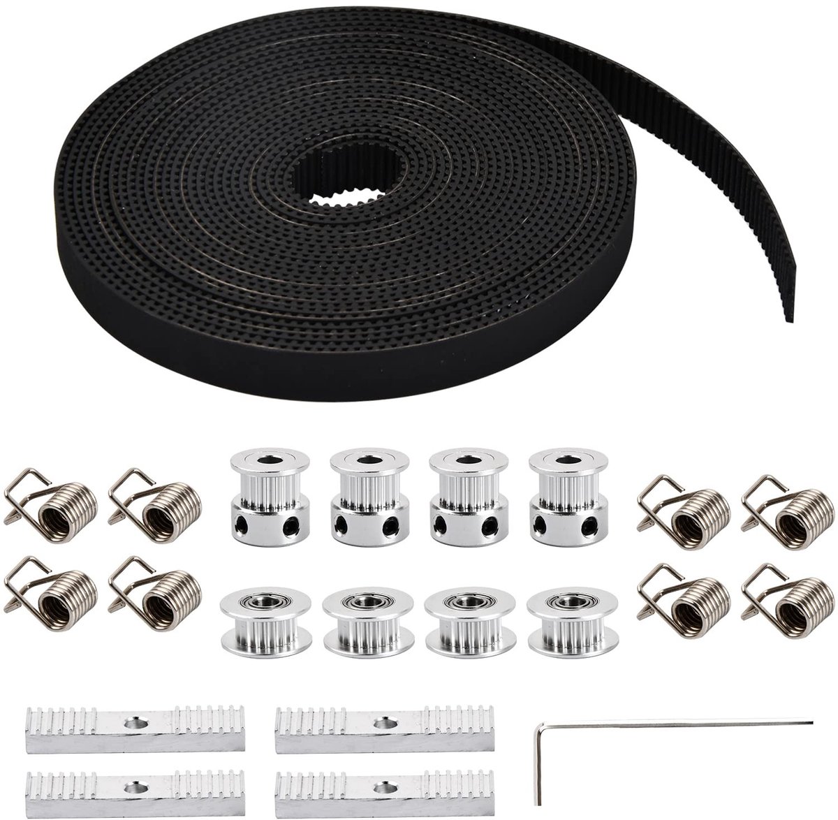 Dailygoods- Tandriem 5M - 4 stuks Tandriemschijf - 4 stuks Idlerwiel - 8 stuks Torsieveren - 4 stuks Tandriemklemmen - Roestvrij Staal - Riemset