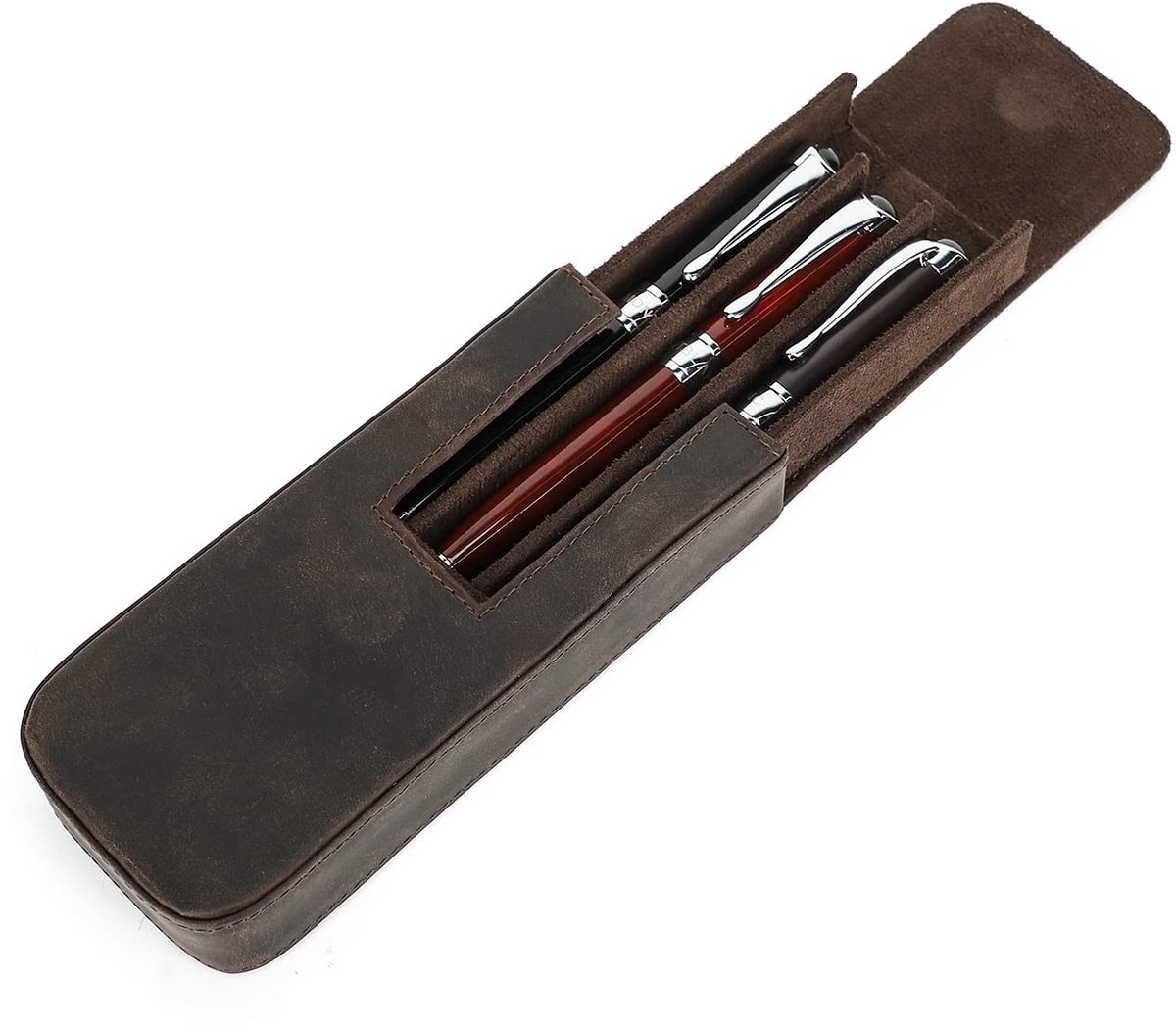 Dailygoods- Pennenetui Hoogwaardig Leer - Draagbare Opbergdoos - Magnetische Sluiting - Suède Binnenvoering - Reisvriendelijk - Stijlvol Ontwerp - Pennenhouder