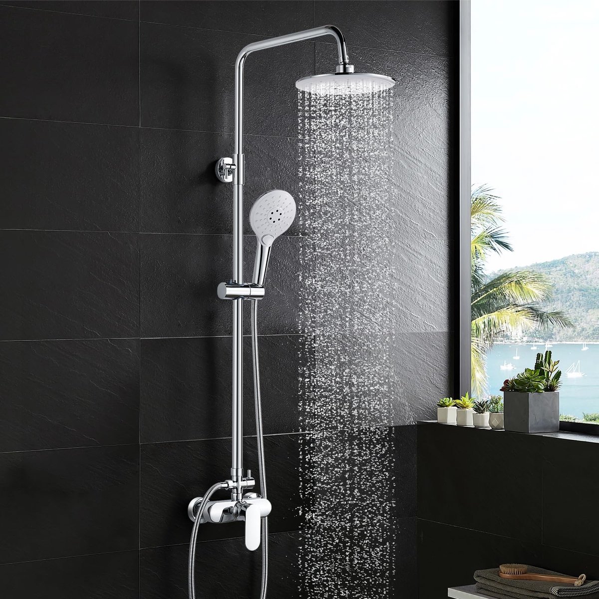 Dailygoods- Doucheset met kraan - Regendouche - Handdouche - Douchestang - Chroom - 210 mm douchekop voor SPA-ervaring