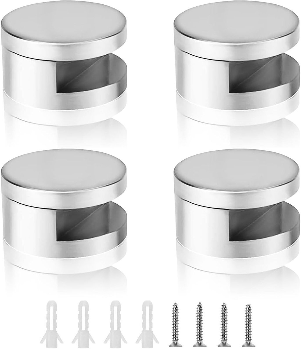 Hoekige Glashouders van 4 mm, 10 Stuks, Voor Wandmontage van Glazen Planken, Inclusief Uitbreidingsbuis en Schroeven, Multifunctionele Klemmen en Clips