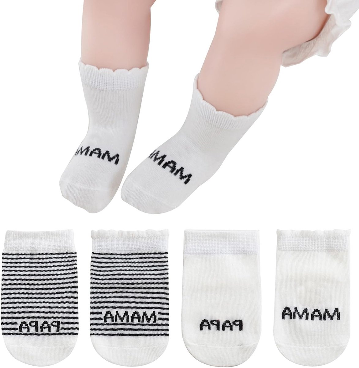Schattige Baby Sokken Set van 4 Paar voor Pasgeborenen - Katoenen Dunne Sokken voor Jongens en Meisjes, Perfect als Kraamcadeau of voor de Feestdagen