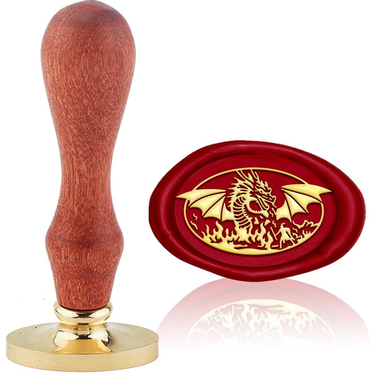 Dailygoods- Waszegel Draken Design - Vintage Stempel - Ovaal 30 x 20 mm - Afneembare Messing Stempelkop - Houten Handvat - Voor Decoratie