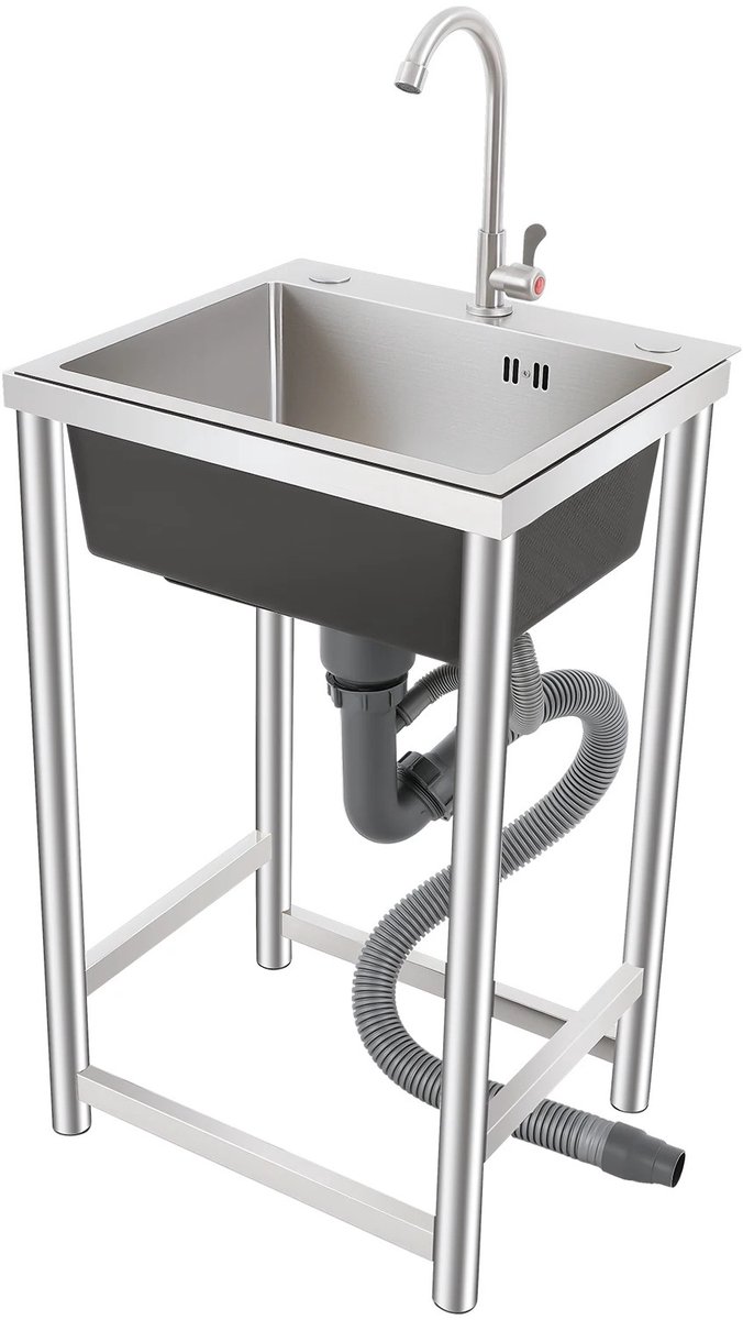 Dailygoods Vrijstaande aanrecht met 360° ° Kraan, commerciële spoelbak met enkele kom, 45 * 41 * 75 cm spoelbak voor thu
