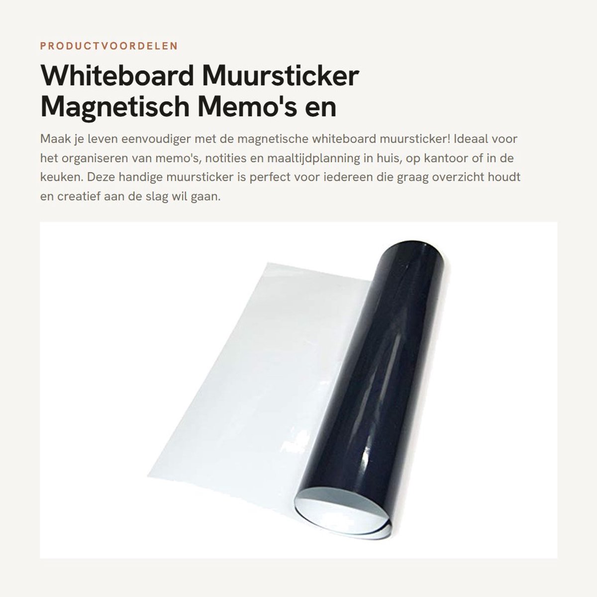 Dailygoods- Whiteboard Muursticker Magnetisch - Verplaatsbaar - Herbruikbaar - Voor memo's/notities - 30x21cm - ECO-SOL+PET Materiaal