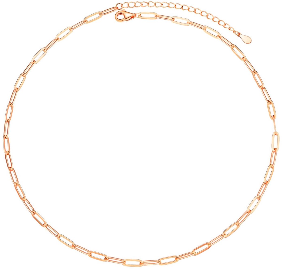 Solidchoice- Ketting Roze Goud Verguld 3,3mm - Paperclip Ketting - Halsketting - 36cm - Fijne Ketting