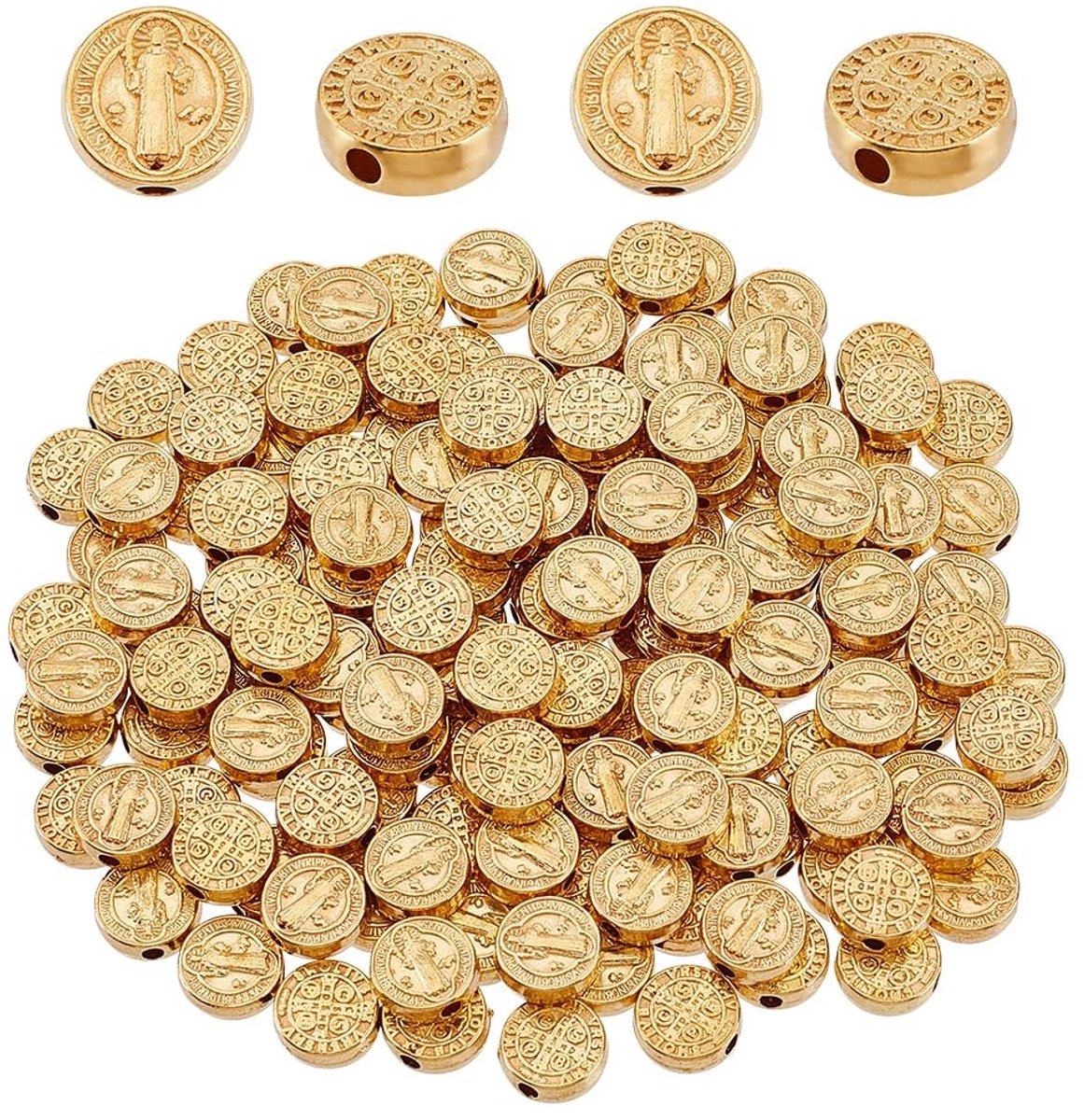 Solidchoice- Kralen 150 Stuks - Platte Ronde Kralen - Dubbelzijdige Spacer Kralen - Metalen Kralen - DIY Sieraden Maken - Gouden Afwerking