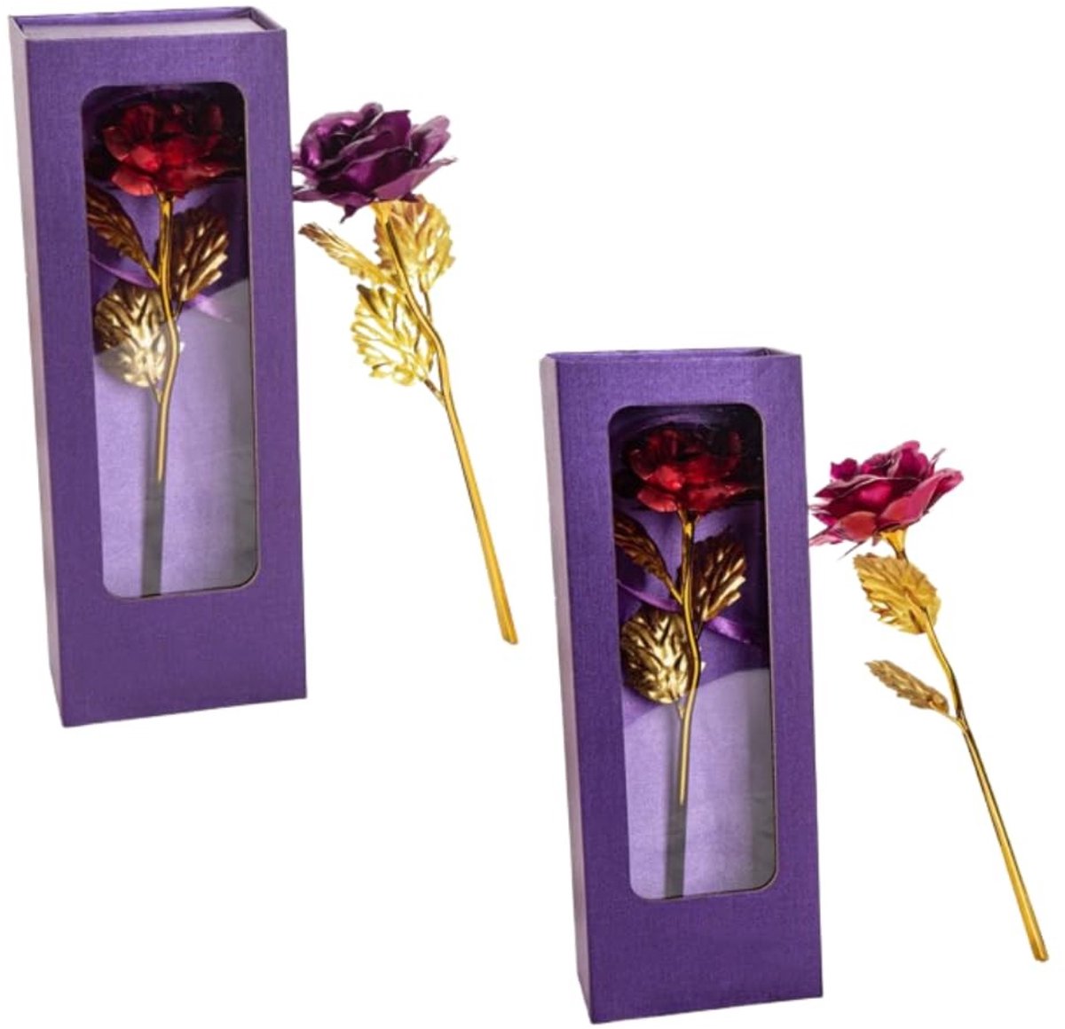Solidchoice- Bloem Kunststof - 2 Stuks Rozen - Rozerood/Paarse Kleur - Duurzaam - Cadeau voor Moederdag - Woondecoratie - Kunstbloem