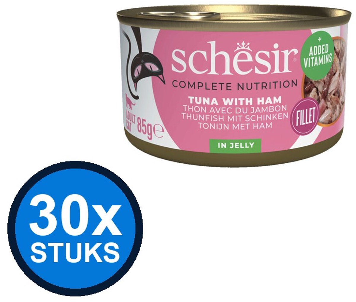 24x Schesir - Tonijn & Ham in Gelei - Kattenvoer Natvoer - 85g