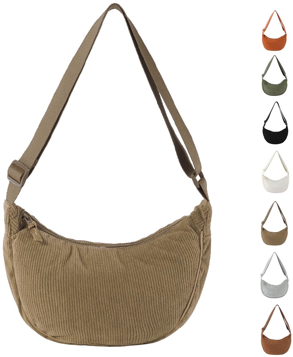 Dailygoods- Schoudertas Halve Maan - Verstelbare Schoudertas - Corduroy Tas - Dames Tas - Crescent Bag - Lichtgewicht Ontwerp - Crossbodytas