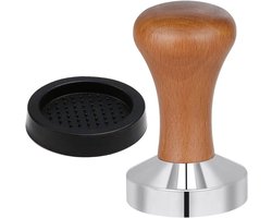 Professionele Koffietamper 51mm met Houten Handvat en Siliconen Mat - RVS Espresso Tamper voor Barista's en Koffieliefhebbers