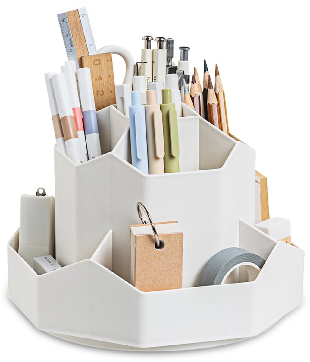 Dailygoods- Bureau-organizer 360 Graden Draaibaar - Pennenhouder met 9 Vakken - Organizer voor Kantoorbenodigdheden - Schrijfwaren - Hoogwaardige PP-Kunststof - Schokbestendig en Veilig