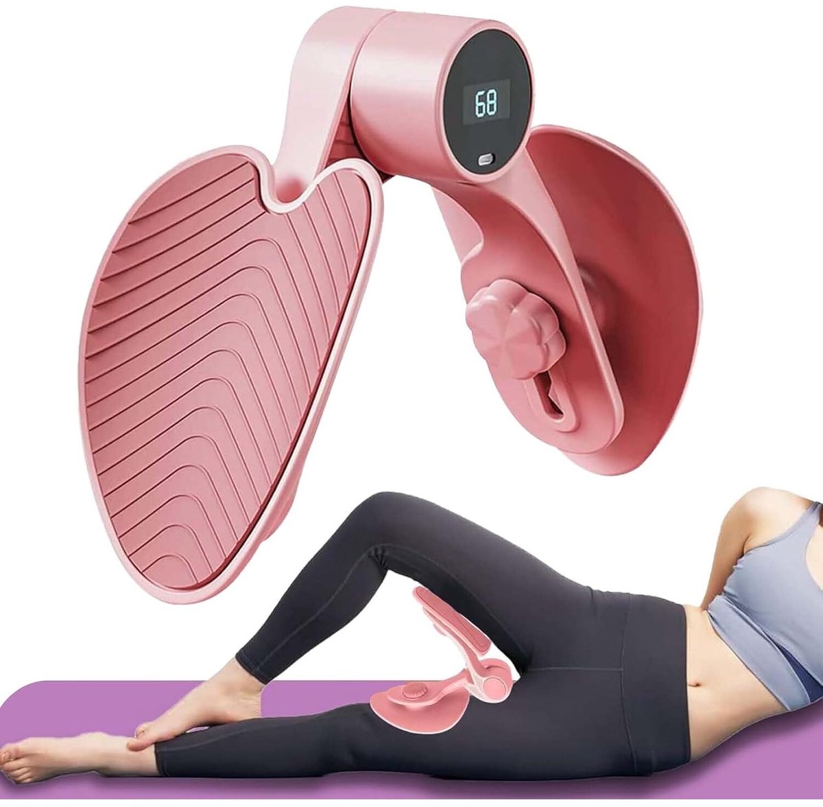 Dijbeen trainer - Heuptrainer - Bekkentrainer - TENZHVXI® - 3-standen - 360° draaibaar - LCD-display - Slimme teller - Bekkenbodemtraining, heupen, benen, dijen, billen, armen en rug - PP/TPE - Roze